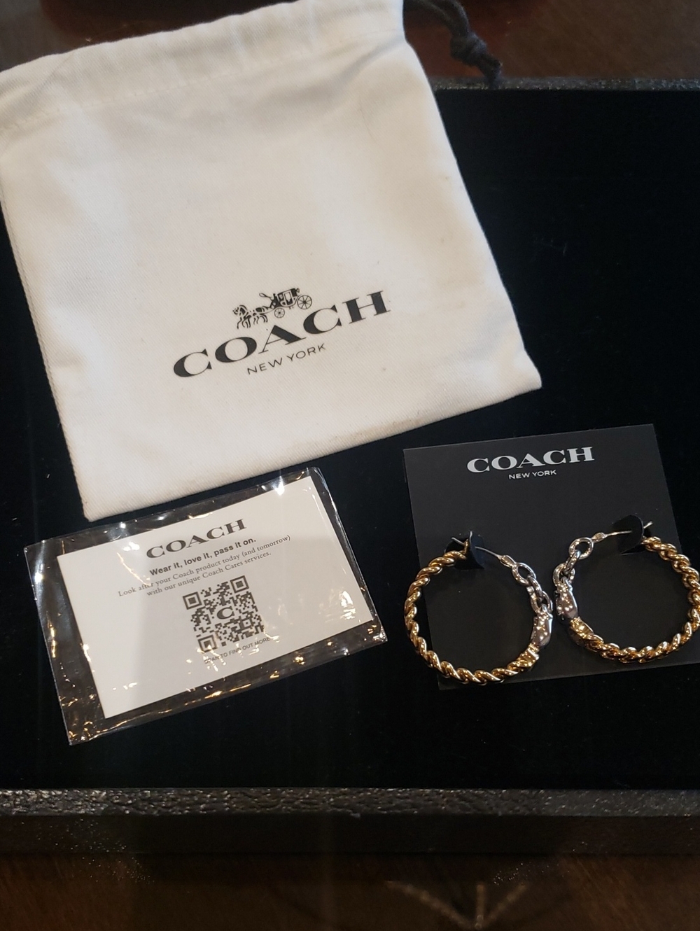 Coach Two-Tone Twisted Hoop Earrings - Gold & Silver-NEW